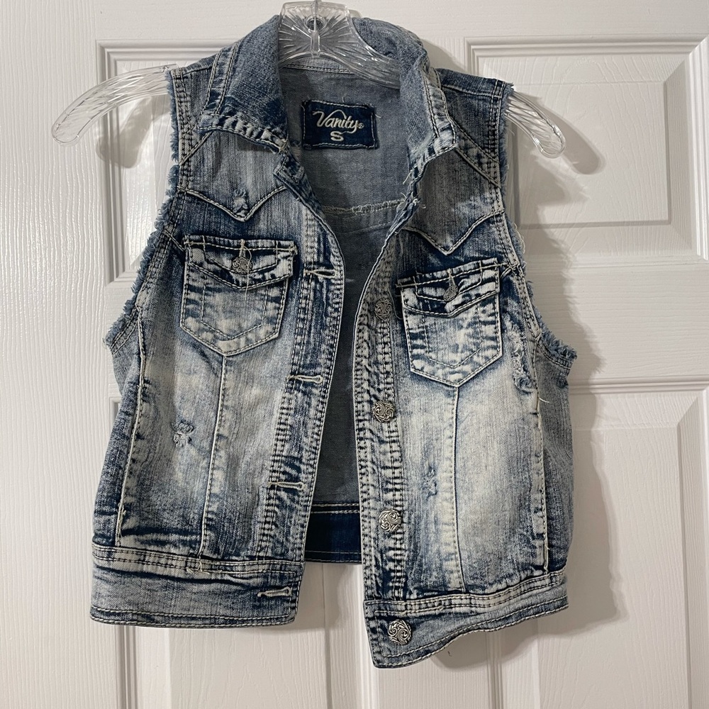 Faded Distressed Jean Jacket Vanity Size Small